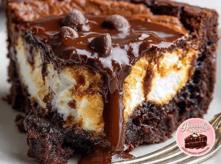 Delicious Mississippi Mud Brownie Pie topped with chocolate and marshmallows.