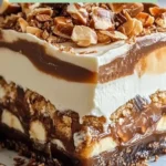 No bake turtle lush dessert with chocolate and caramel layers