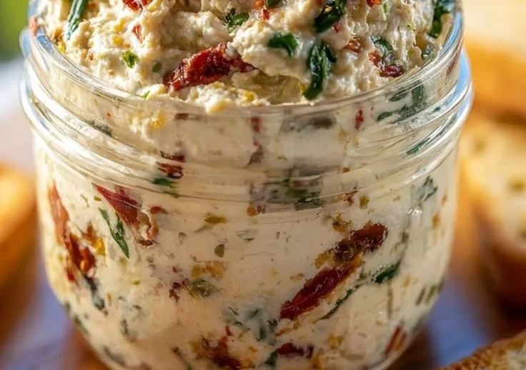 Delicious Olive Lovers Dream Dip served in a bowl with fresh herbs