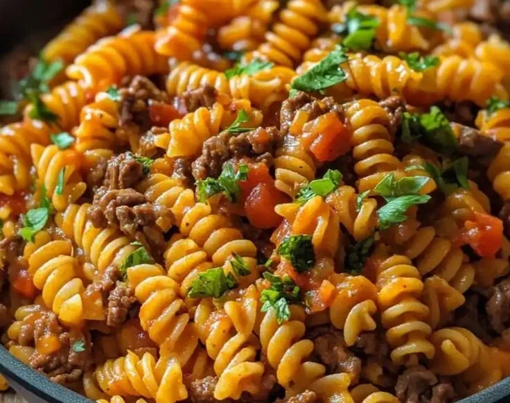 One Pot Beef Taco Pasta served in a bowl, perfect for a quick family meal.