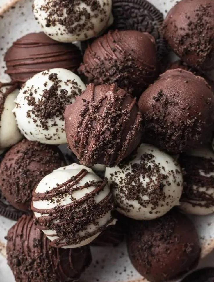 Delicious homemade Oreo Balls coated in chocolate