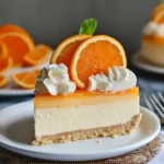 Refreshing Cheesecake with Orange and Vanilla 3 Refreshing cheesecake with orange and vanilla flavors served on a plate