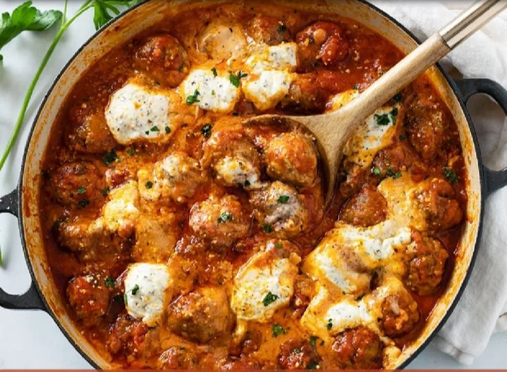 Delicious homemade ricotta meatballs served with marinara sauce.