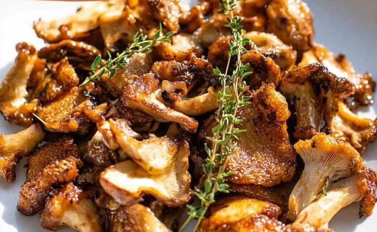 Delicious sautéed lion's mane mushrooms with butter and fresh herbs