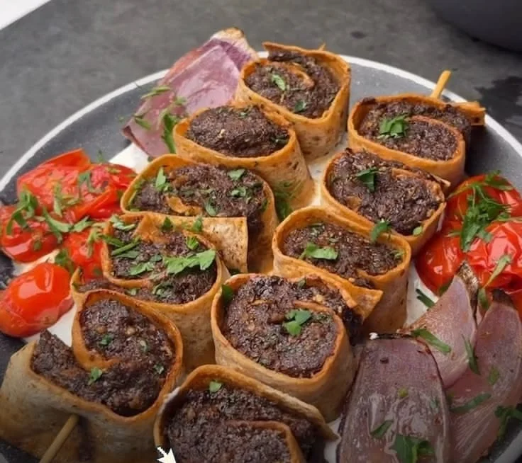 Sheet Pan Mediterranean Pinwheel Beef Kebabs