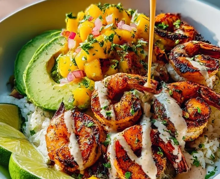 Delicious Shrimp and Avocado Bowls with Mango Salsa Recipe