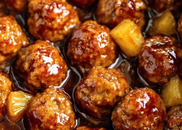 Slow cooker teriyaki meatballs in a savory sauce served on a plate.