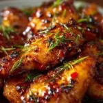 Delicious Sticky Honey Chicken dish garnished and ready to serve