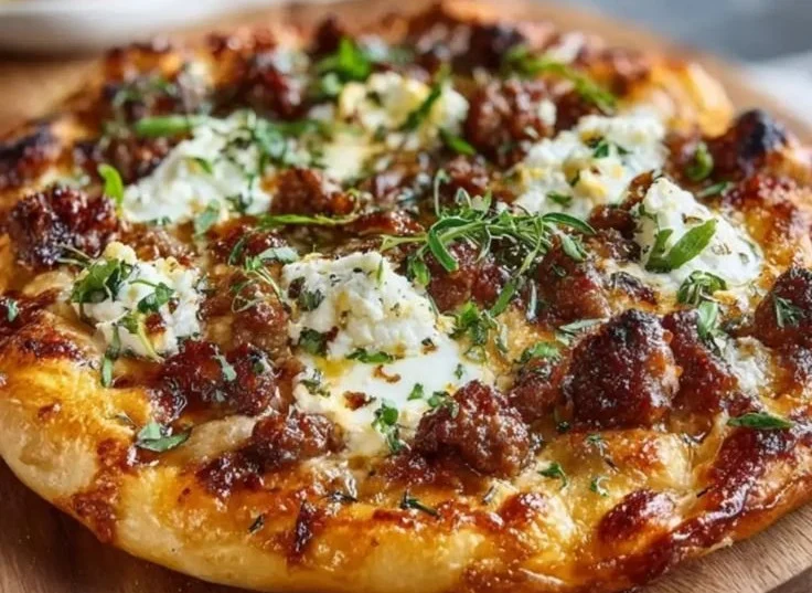 Sweet and spicy sausage ricotta honey pizza topped with fresh ingredients