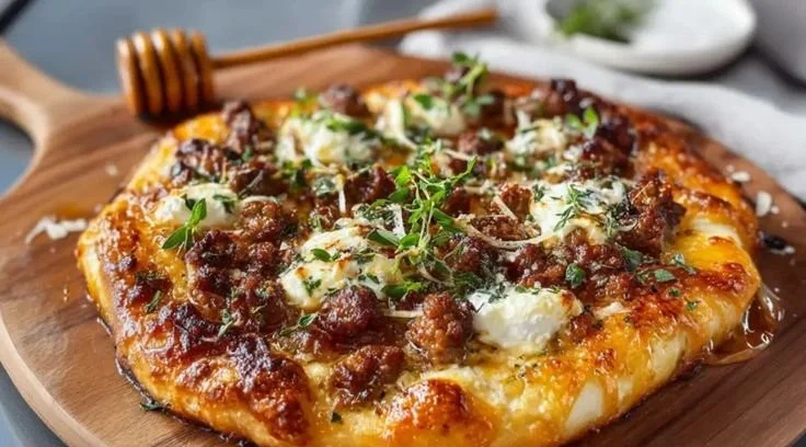 Sweet & Spicy Sausage Ricotta Honey Pizza