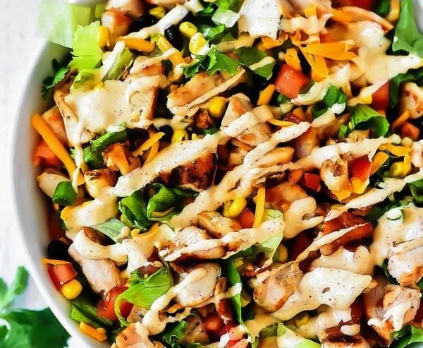 Tex-Mex Chicken Salad with fresh vegetables and zesty dressing