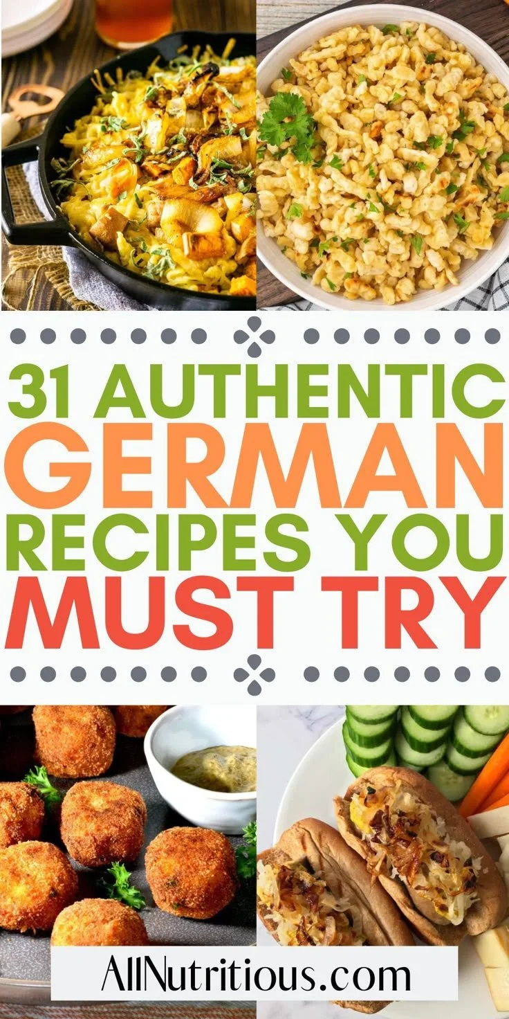 A selection of 31 authentic German recipes, showcasing traditional dishes and quick options.