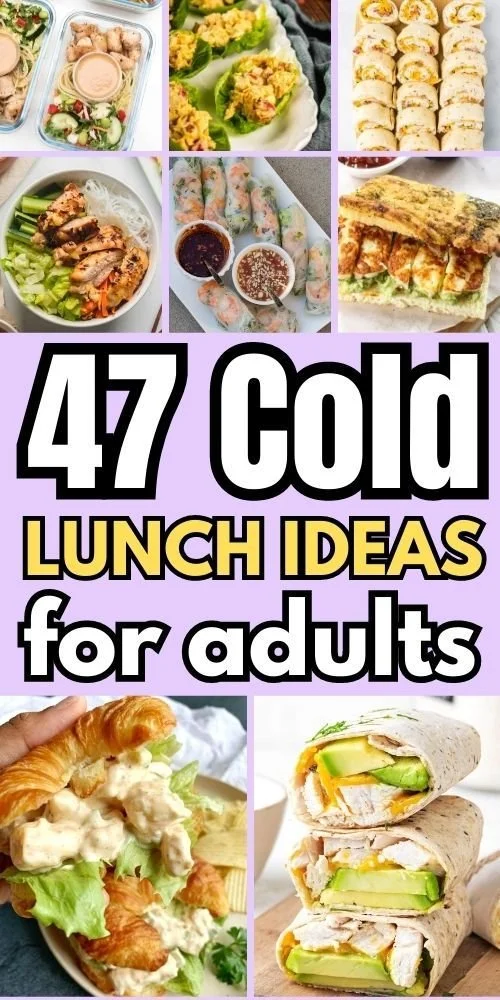 Assorted cold lunch ideas including salads and wraps for adults