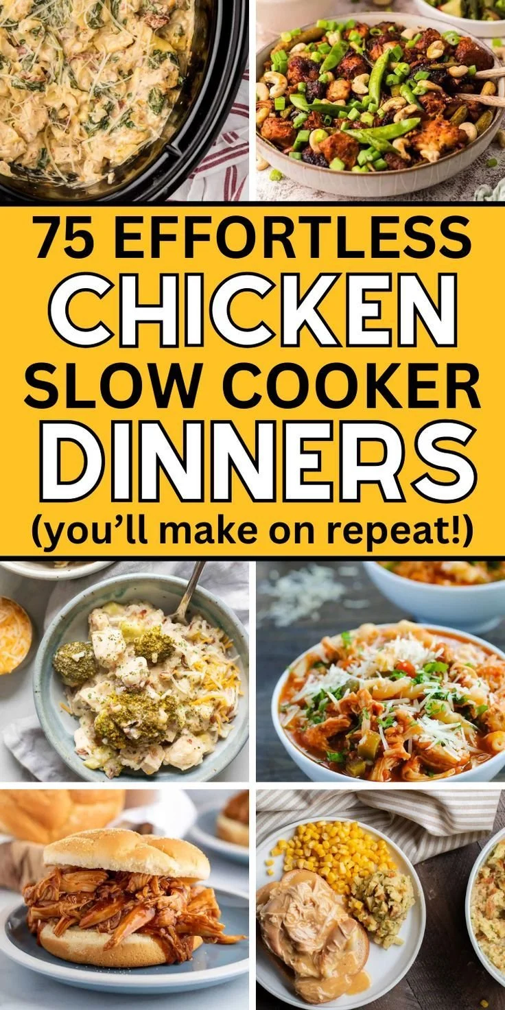 A variety of easy chicken crock pot meals for busy weeknight dinners.