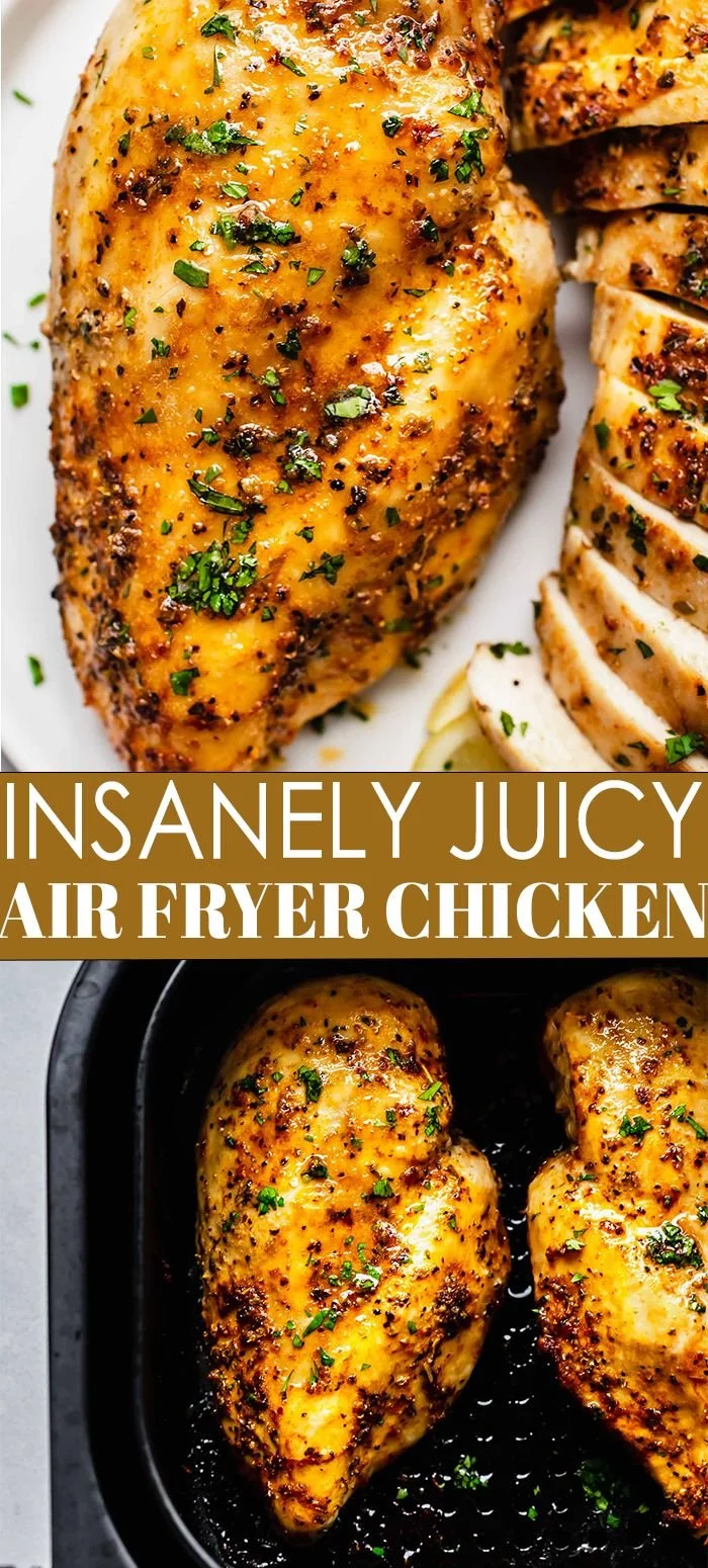 Succulent air fryer chicken breasts served with vegetables