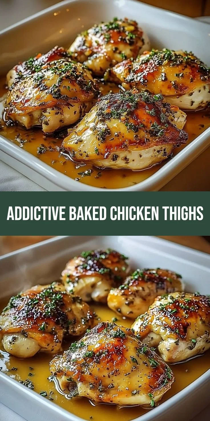 Deliciously baked chicken thighs served on a plate with herbs