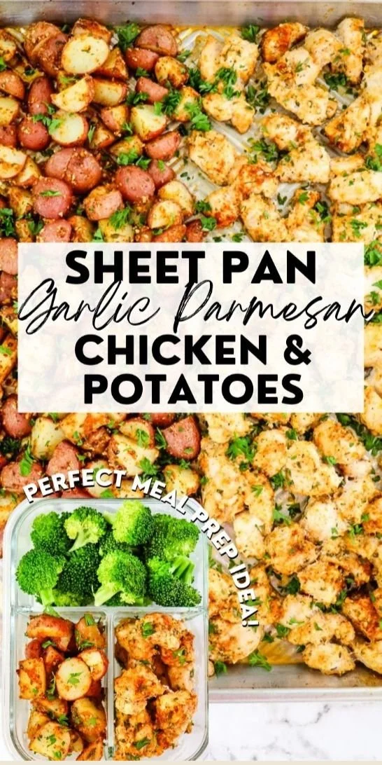 Baked Garlic Parmesan Chicken served with roasted potatoes