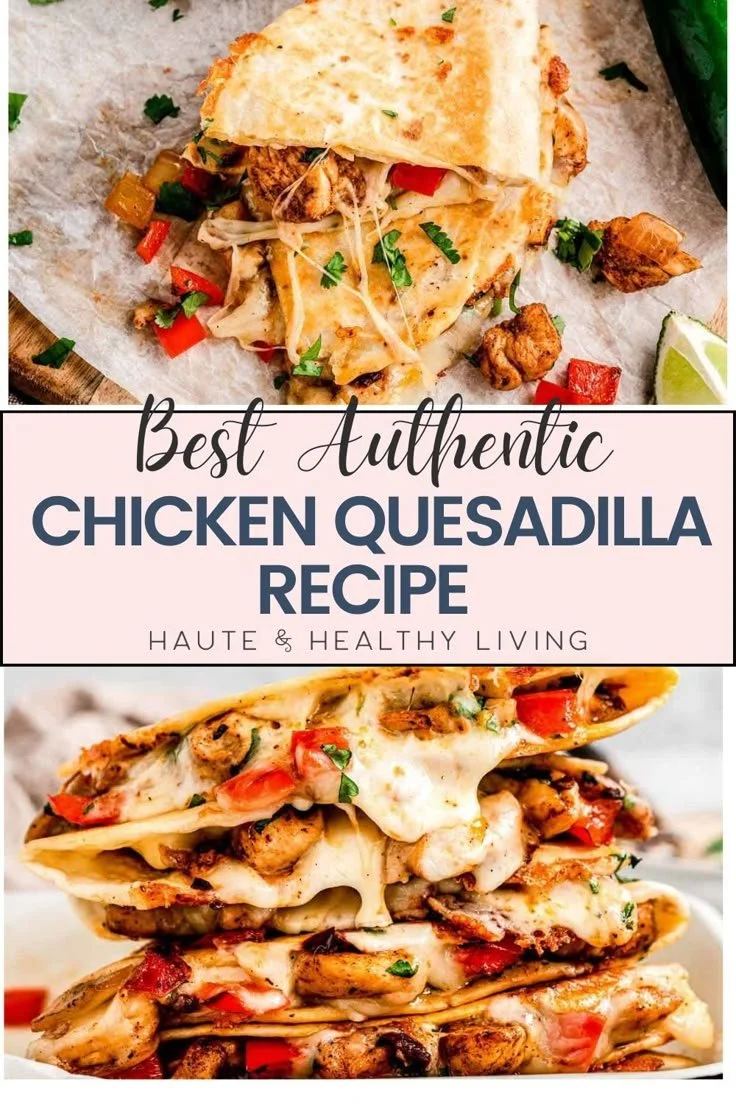 Delicious homemade chicken quesadilla served with salsa and guacamole
