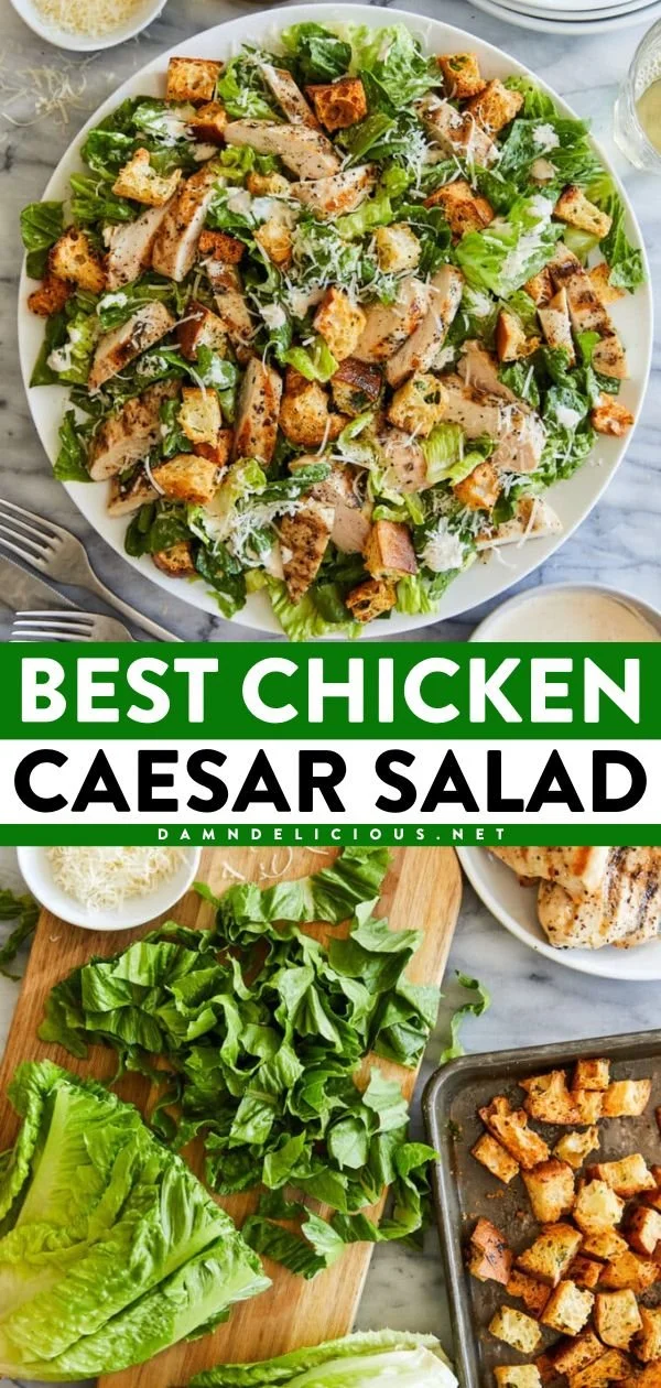 Delicious Chicken Caesar Salad with grilled chicken and fresh romaine lettuce