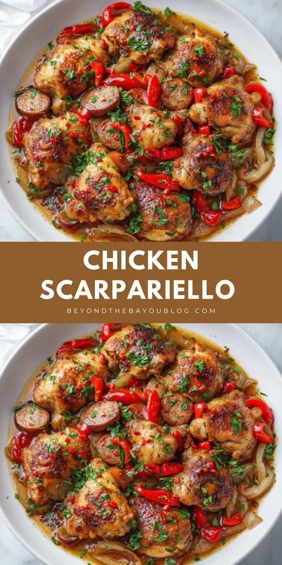 Delicious Chicken Scarpariello served in a bowl with herbs and spices