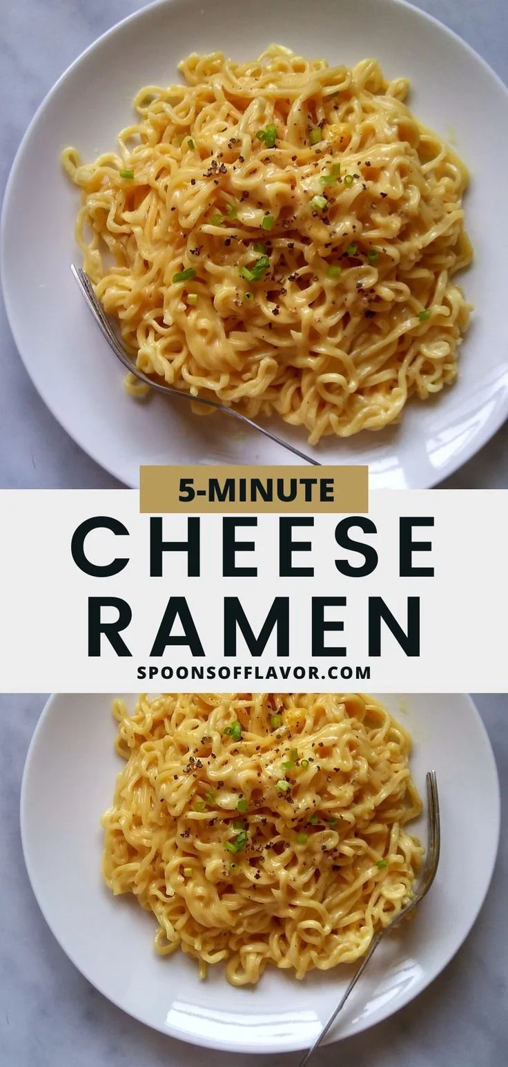 Delicious bowl of Cheese Ramen topped with melted cheese and green onions