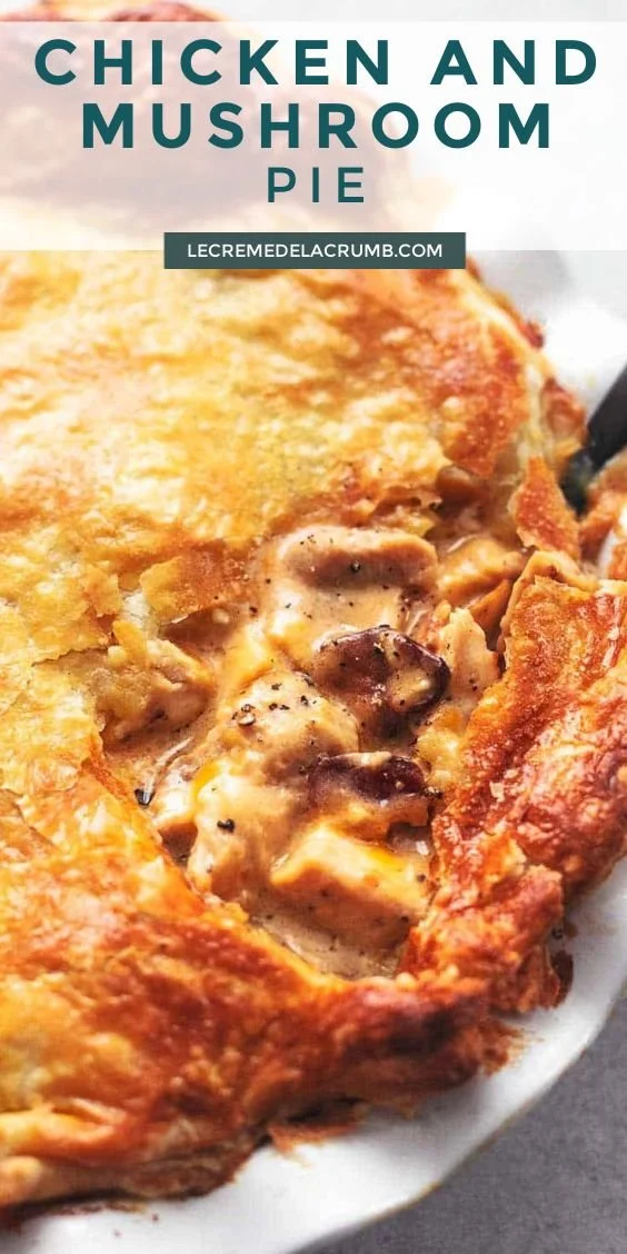 Delicious Chicken And Mushroom Pie served with vegetables