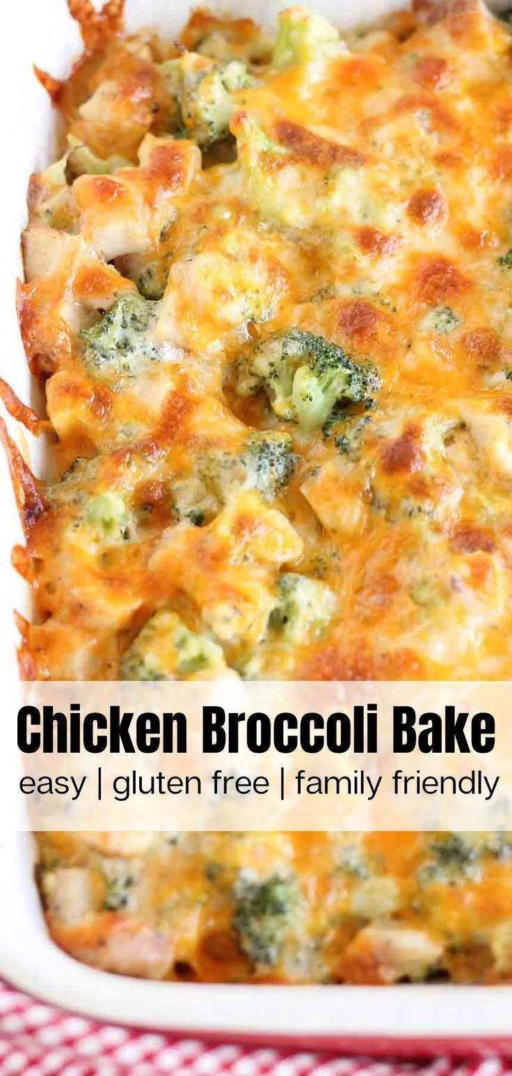Delicious Chicken Broccoli Bake served in a dish with melted cheese on top