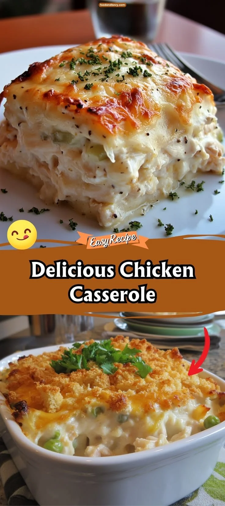 Delicious homemade chicken casserole with vegetables and cheese