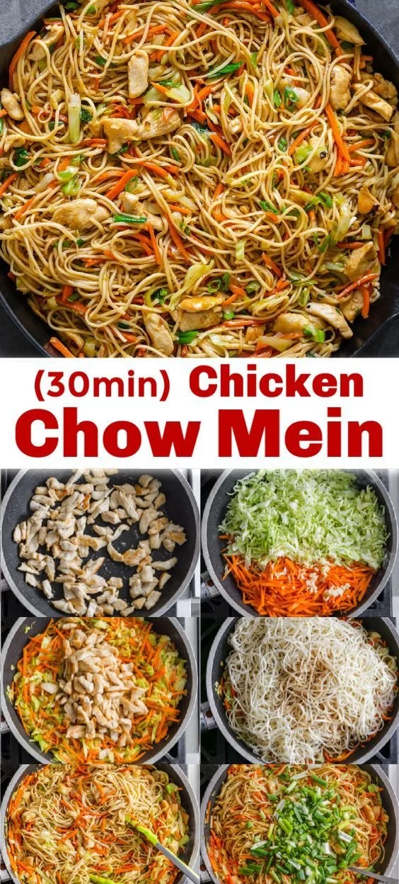 Bowl of Chicken Chow Mein with colorful vegetables and tender noodles