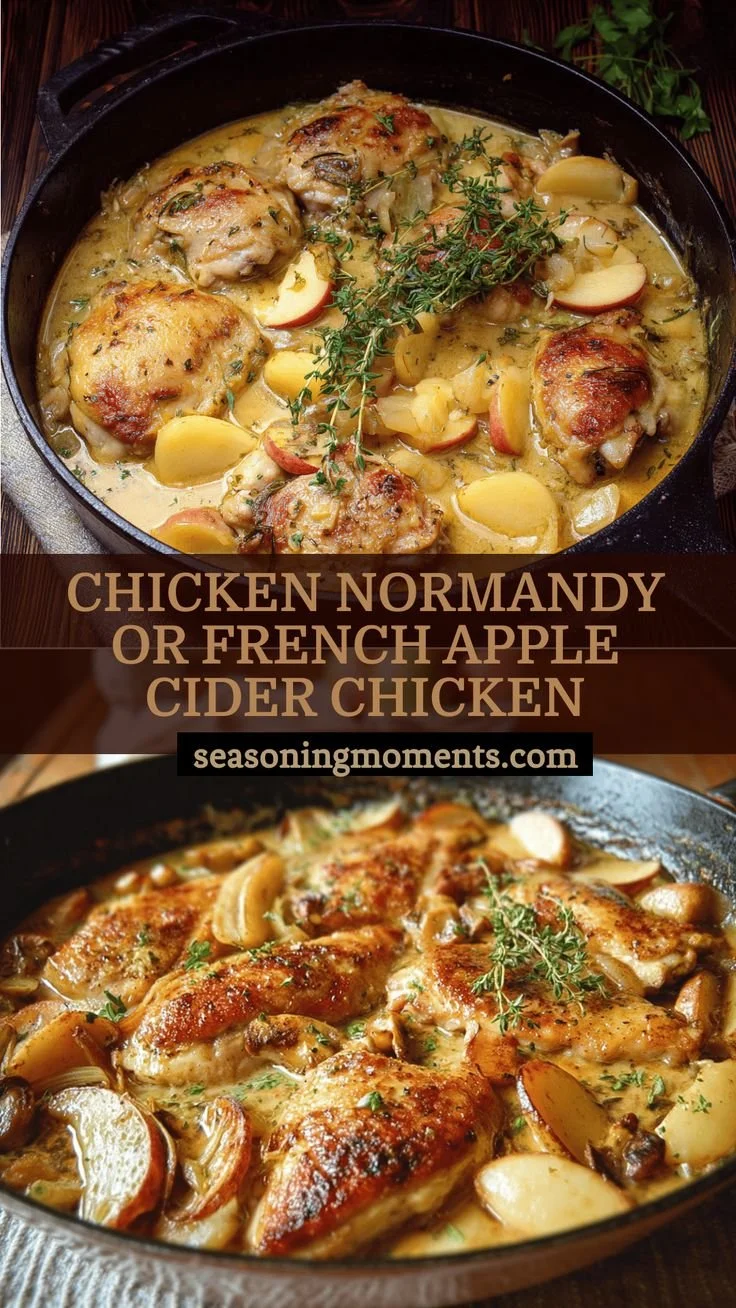 Delicious Chicken Normandy served with creamy cider sauce and vegetables