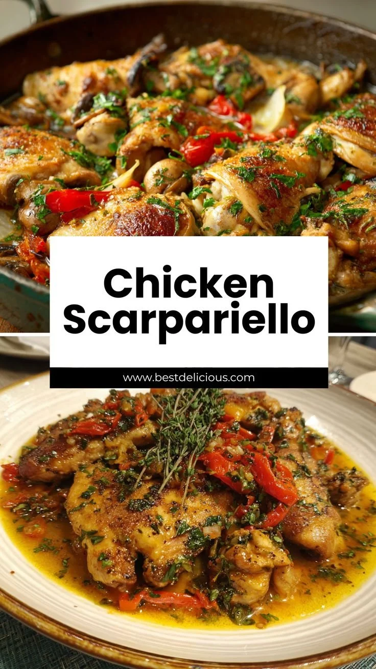 Delicious Chicken Scarpariello with peppers and sausage served on a plate