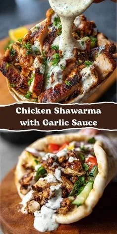 Chicken Shawarma served with garlic sauce on a plate