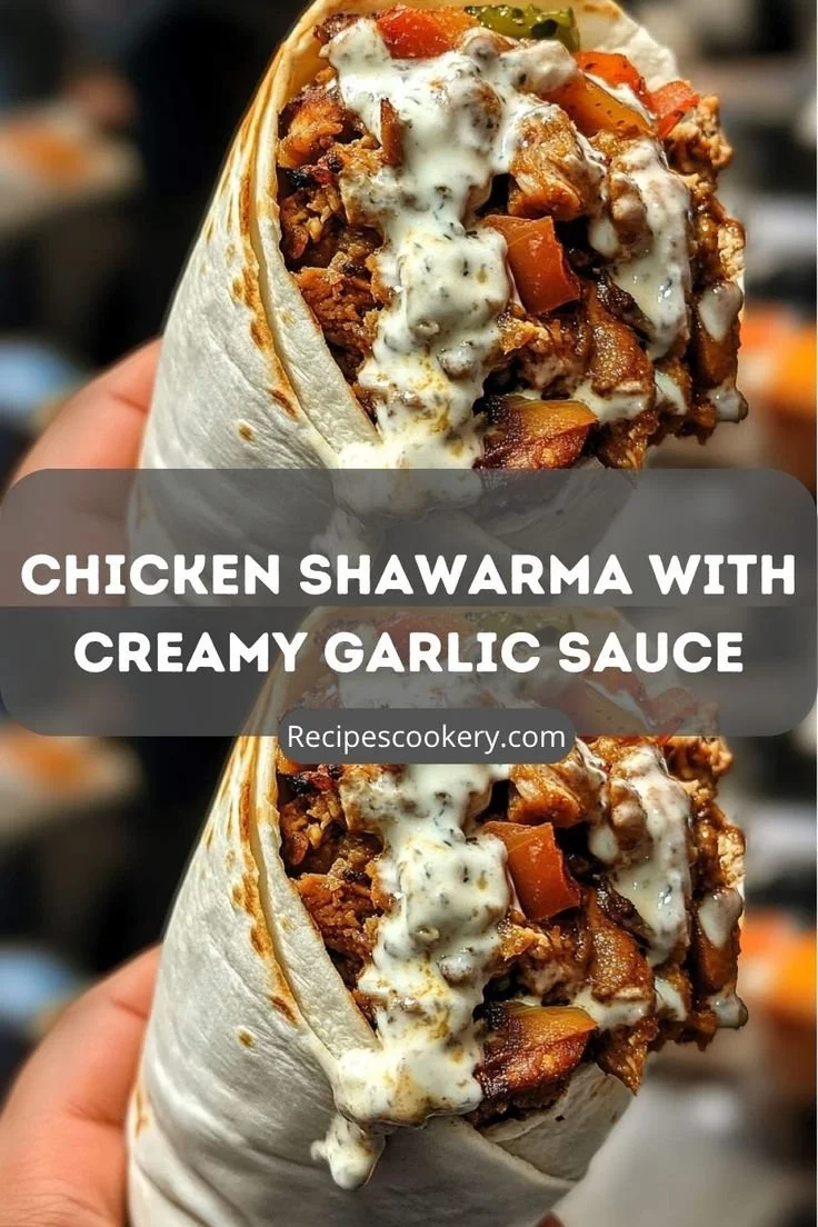 Delicious Chicken Shawarma Wraps drizzled with creamy garlic sauce