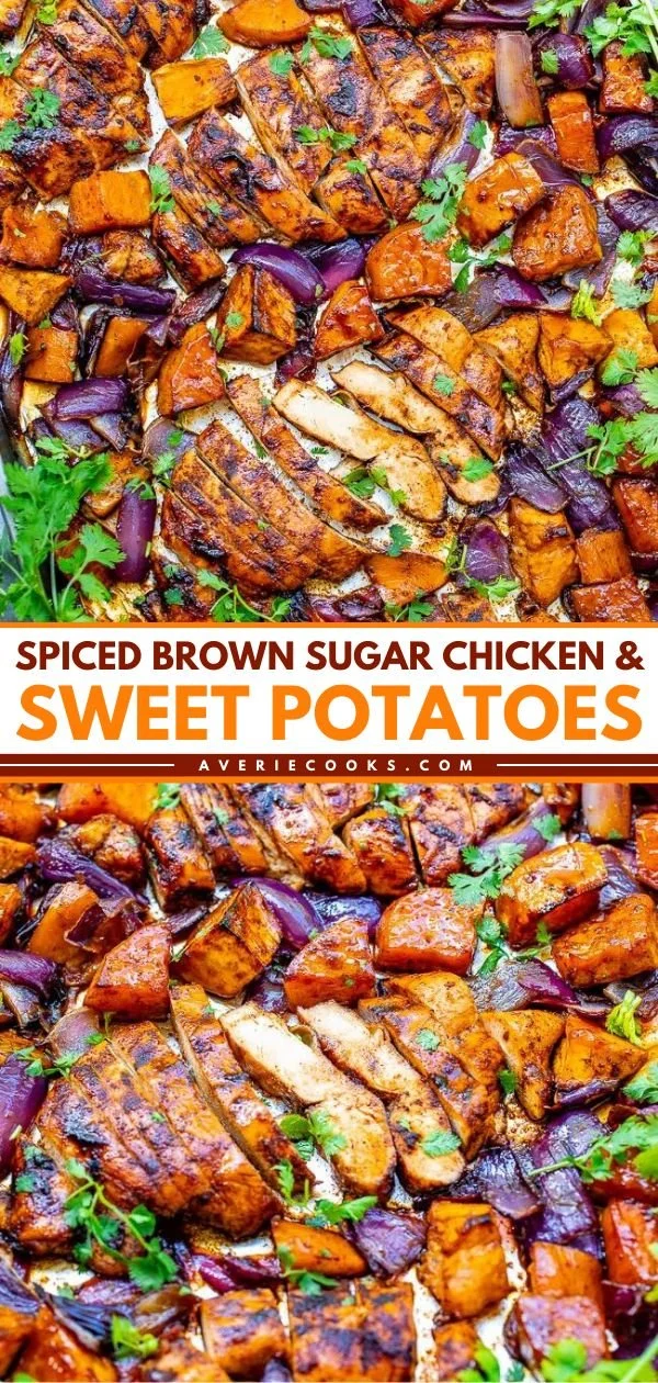 Chili and brown sugar spice rub chicken served with sweet potatoes