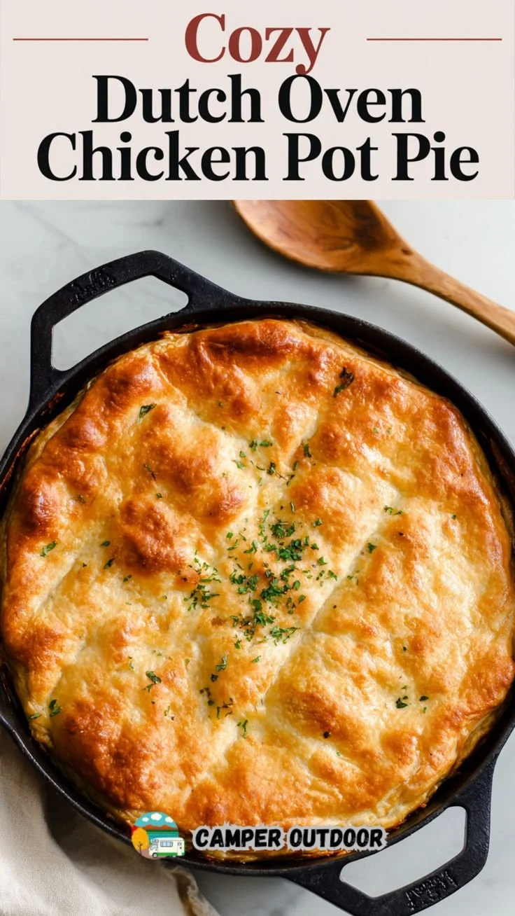Delicious Classic Dutch Oven Chicken Pot Pie served in a rustic dish.