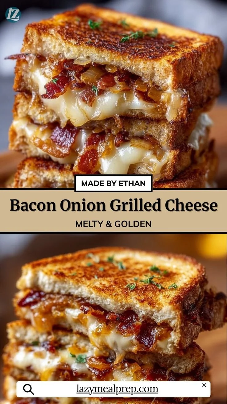 Cozy bacon and caramelized onion grilled cheese sandwich ready for lunch