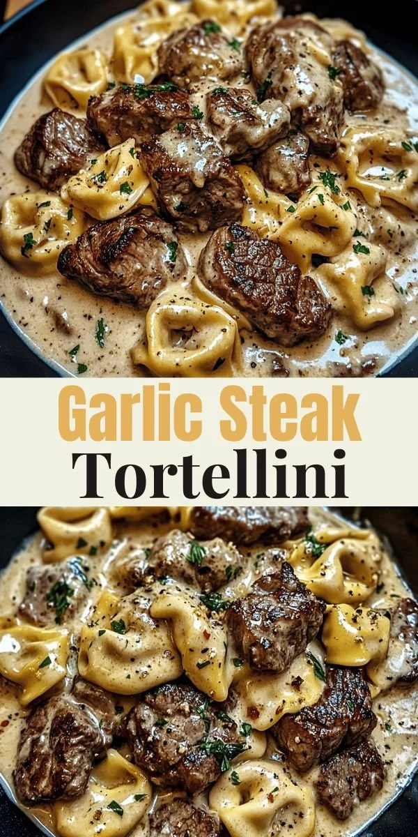 Cracked Garlic Steak Tortellini served in creamy sauce
