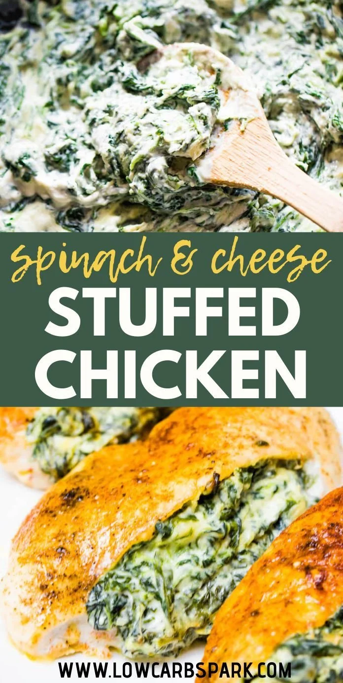 Cream cheese spinach stuffed chicken breast ready to serve, low carb and keto friendly