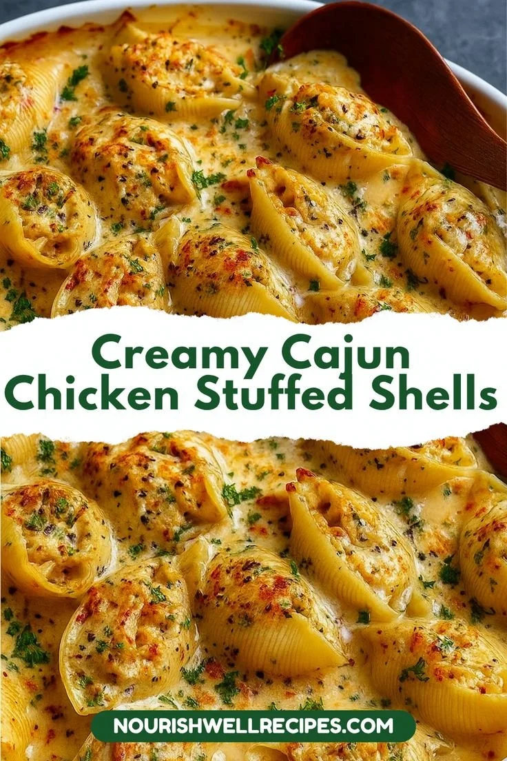 Creamy Cajun chicken stuffed shells served on a plate with herbs
