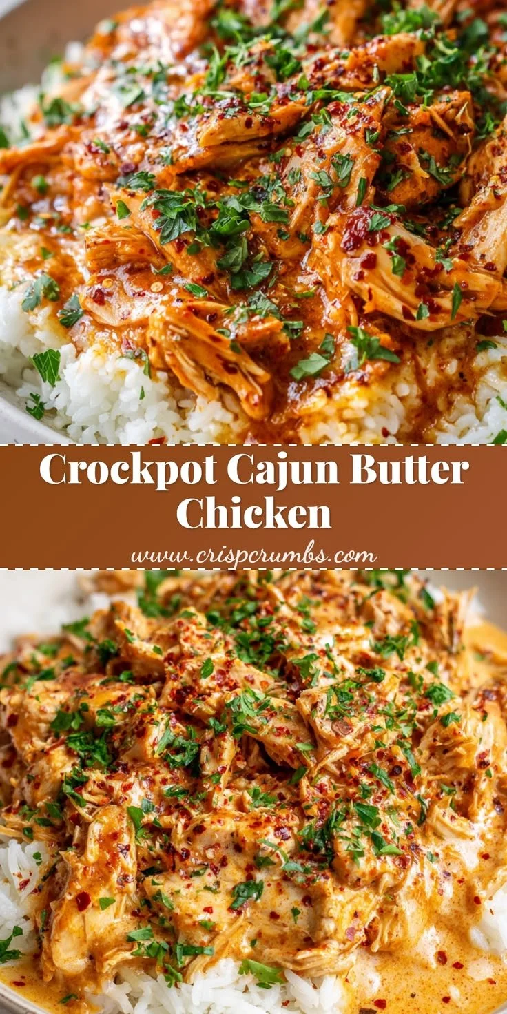 Crockpot Cajun Butter Chicken dish served with rice and veggies
