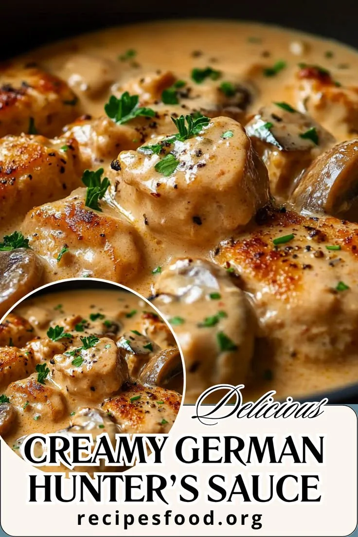 Delicious creamy German Hunter’s Sauce served with meat dishes