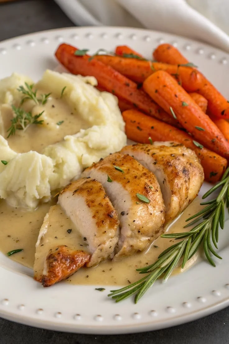 Creamy Herb Chicken with Potatoes served on a white plate