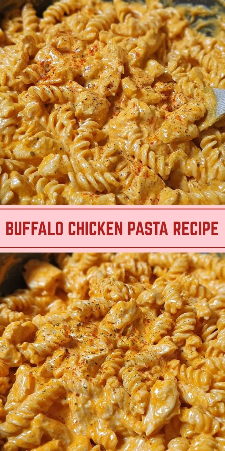 Creamy spicy Buffalo Chicken Pasta in a bowl, a quick one-pot meal recipe.