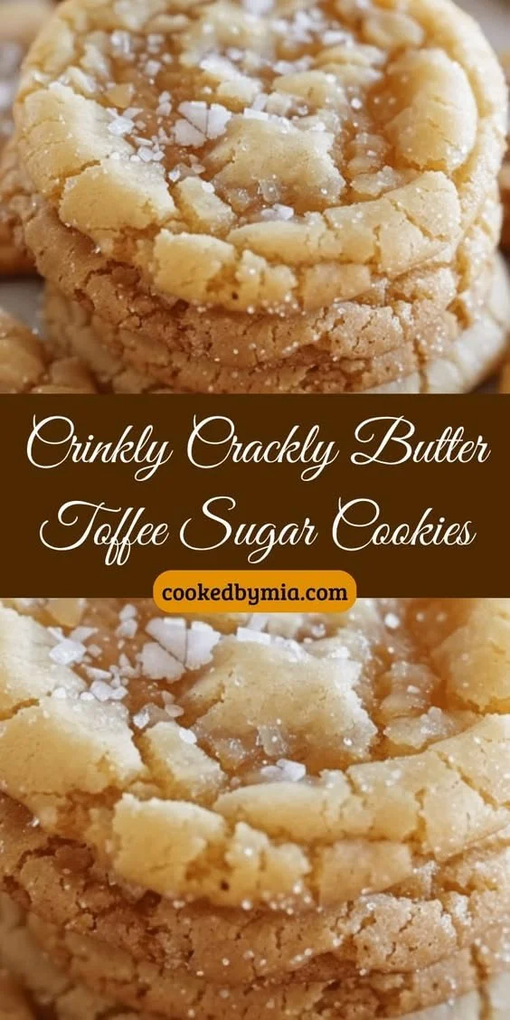 Plate of crispy butter toffee sugar cookies with a golden brown finish