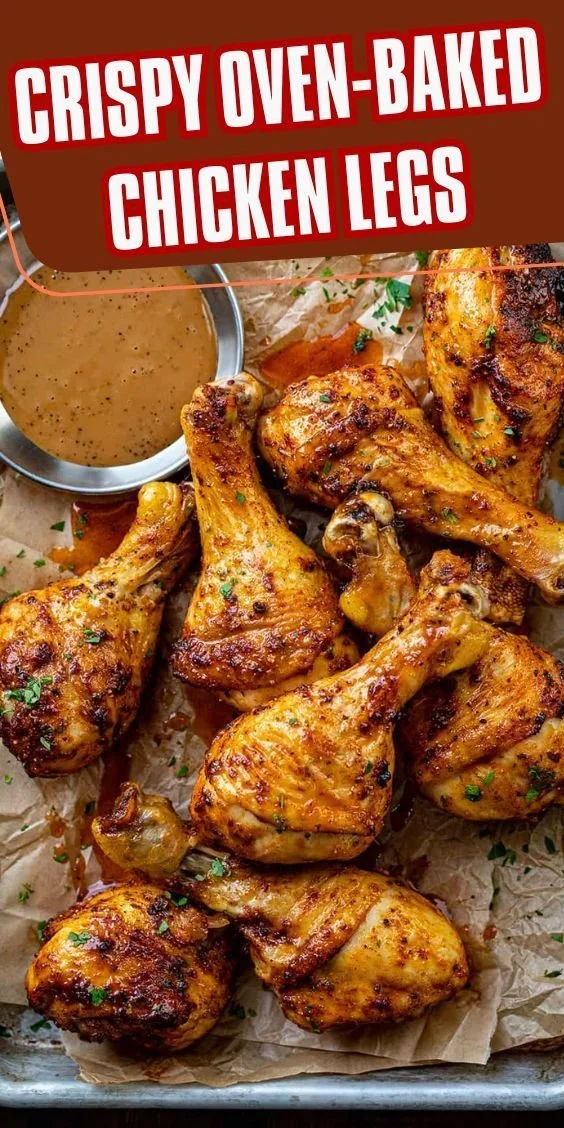Crispy oven-baked chicken legs on a plate garnished with herbs