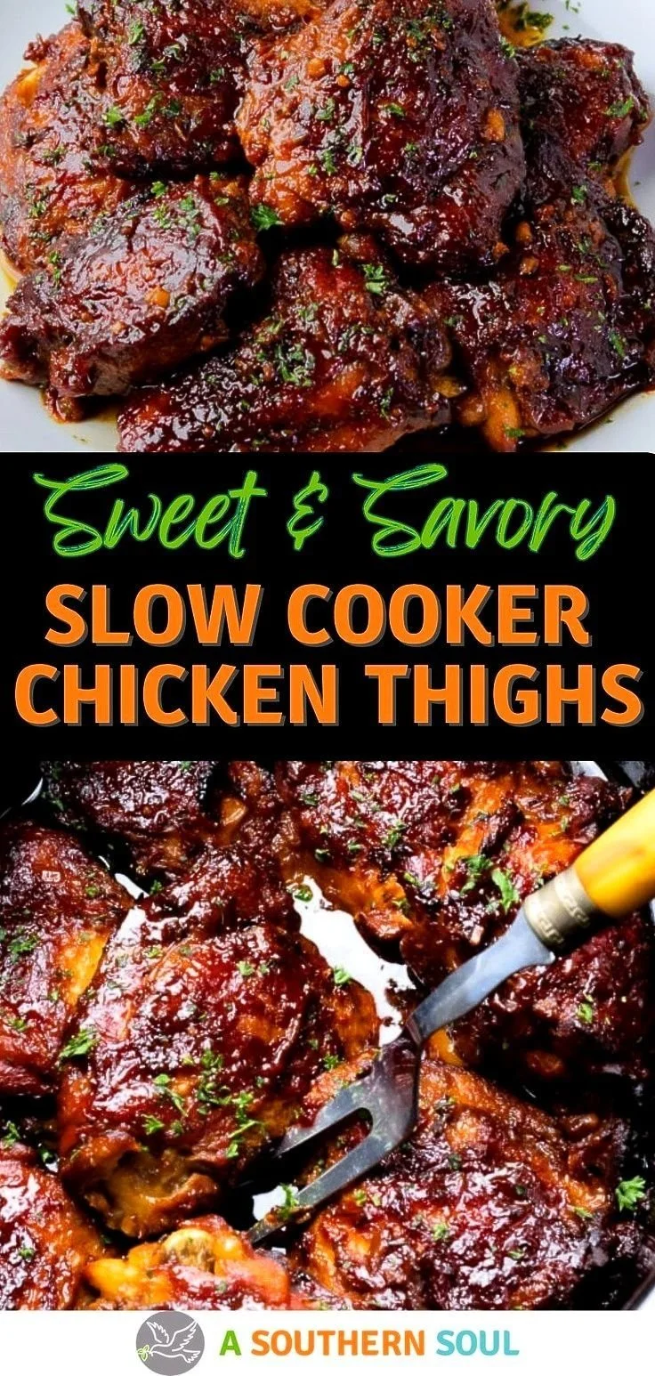 Delicious crock pot chicken thighs with southern spices and herbs