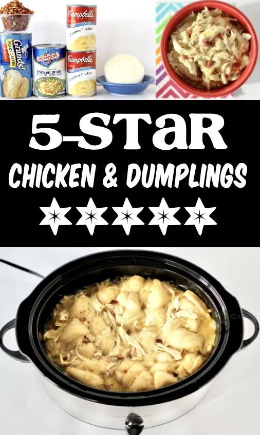 Crockpot Chicken and Dumplings served in a bowl, ideal comfort food recipe.