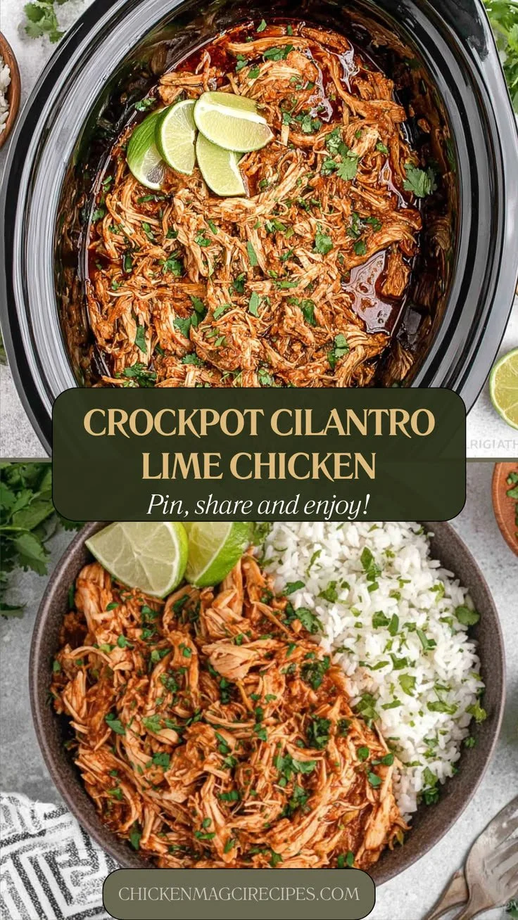 Delicious crockpot cilantro lime chicken garnished with fresh herbs.