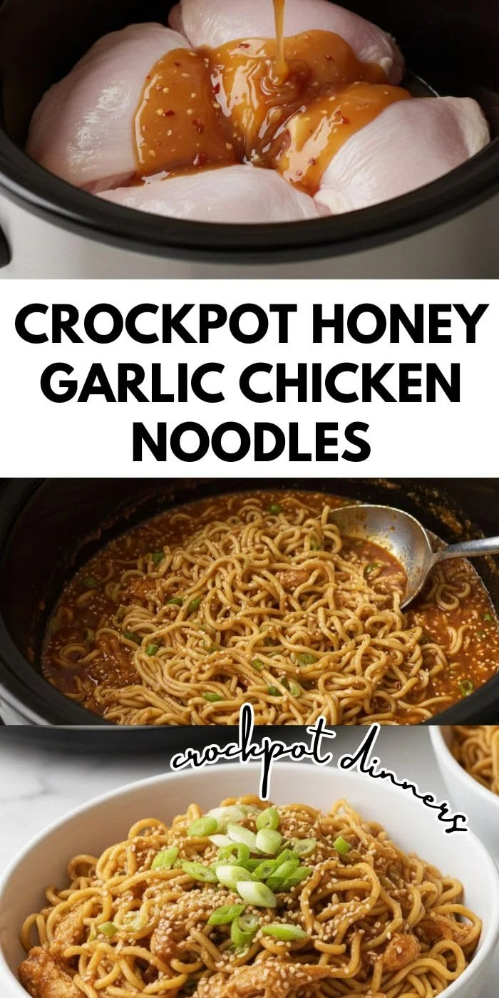 Crockpot Honey Garlic Chicken Noodles served in a bowl