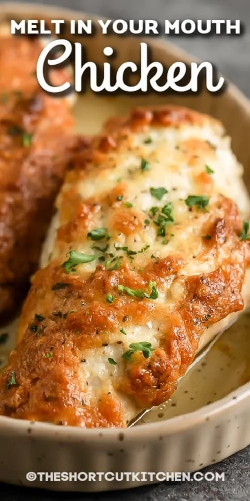 Creamy parmesan coated Melt in Your Mouth Chicken on a plate